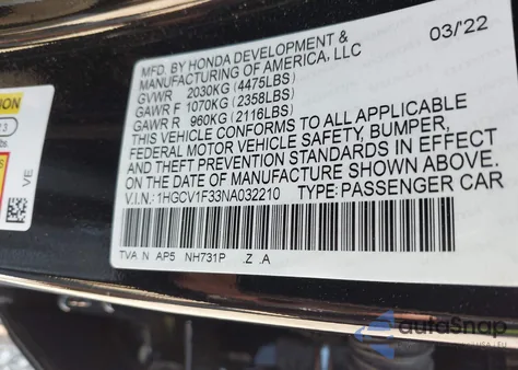 2022 Honda Accord Sport z USA, uszkodzony, nr VIN 1HGCV1F33NA032210